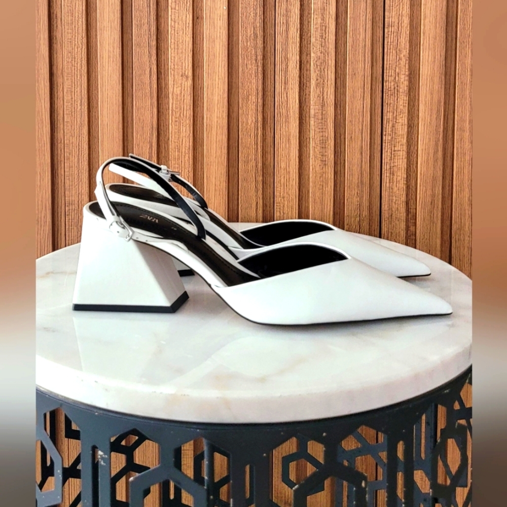 Zara White Slingback Heels - Picture 3 of 9
